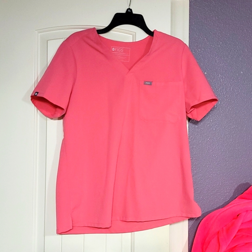 Neon pink figs scrub top